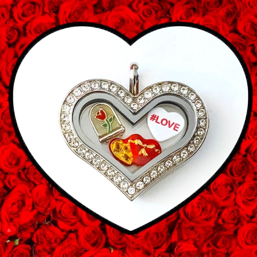 Origami Owl:Silver Heart Locket + Charms